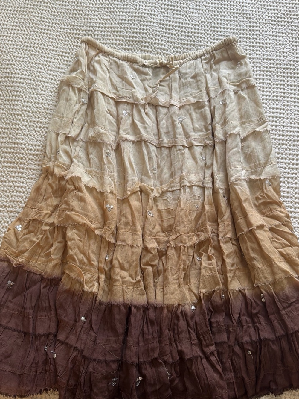 Angie Ombre Tiered Maxi Skirt in Cream, Tan & Brown
